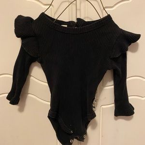 Ruffle long sleeve bodysuit , black, 6m